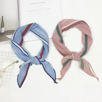 

1PC Colorful 33*85 Women Striped Square Scarf Imitated Silk Scarves Luxury Triangle Scarf Chic Soft Ladies Office Neckerchief