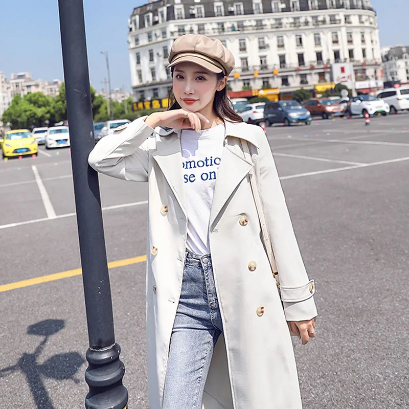 

Autumn Casual Women's Mid-long Double breasted Trench coat With belt Female Loose Clothing Spring High quality Windbreaker Coats