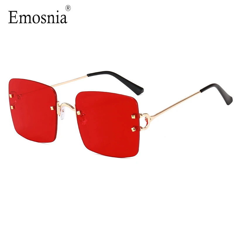 ヴィンテージリムレスメガネ長方形サングラス女性男性2021ビッグゴールド金属フレーム女性眼鏡高級ブランドデザイン赤メガネUV400|Women's  Sunglasses| - AliExpress