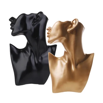 

2pcs Resin Necklace Earring Bust Jewelry Display Stand Chain Mannequin Rack Gold/Black