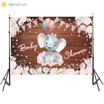 

Sensfun Pink Theme Girl Baby Shower Photographic Backdrops Baby Elephant Wood Board Background Photo Vinyl Banner Photocall 7X5