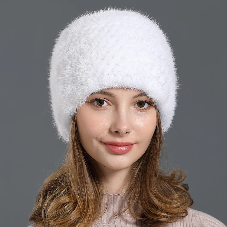 White Шапки из натурального меха норки, женские зимние шапки, вязаные женские шапки, теплые меховые шапки высокого качества, женская шапка из натурального меха, Новинка - Цвет: White