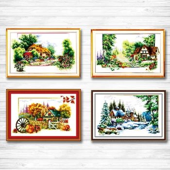 

House fruits winter scenery painting counted printed on canvas DMC 11CT 14CT Chinese Cross Stitch kit embroidery needlework Sets