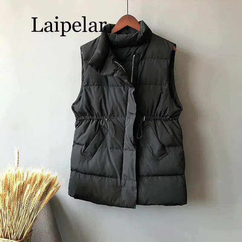 Winter Vest Chalecos Para Mujer Winter Jacket Women Long Vests New Korean Stand-up Collar Cotton Waistcoat Gilet Female