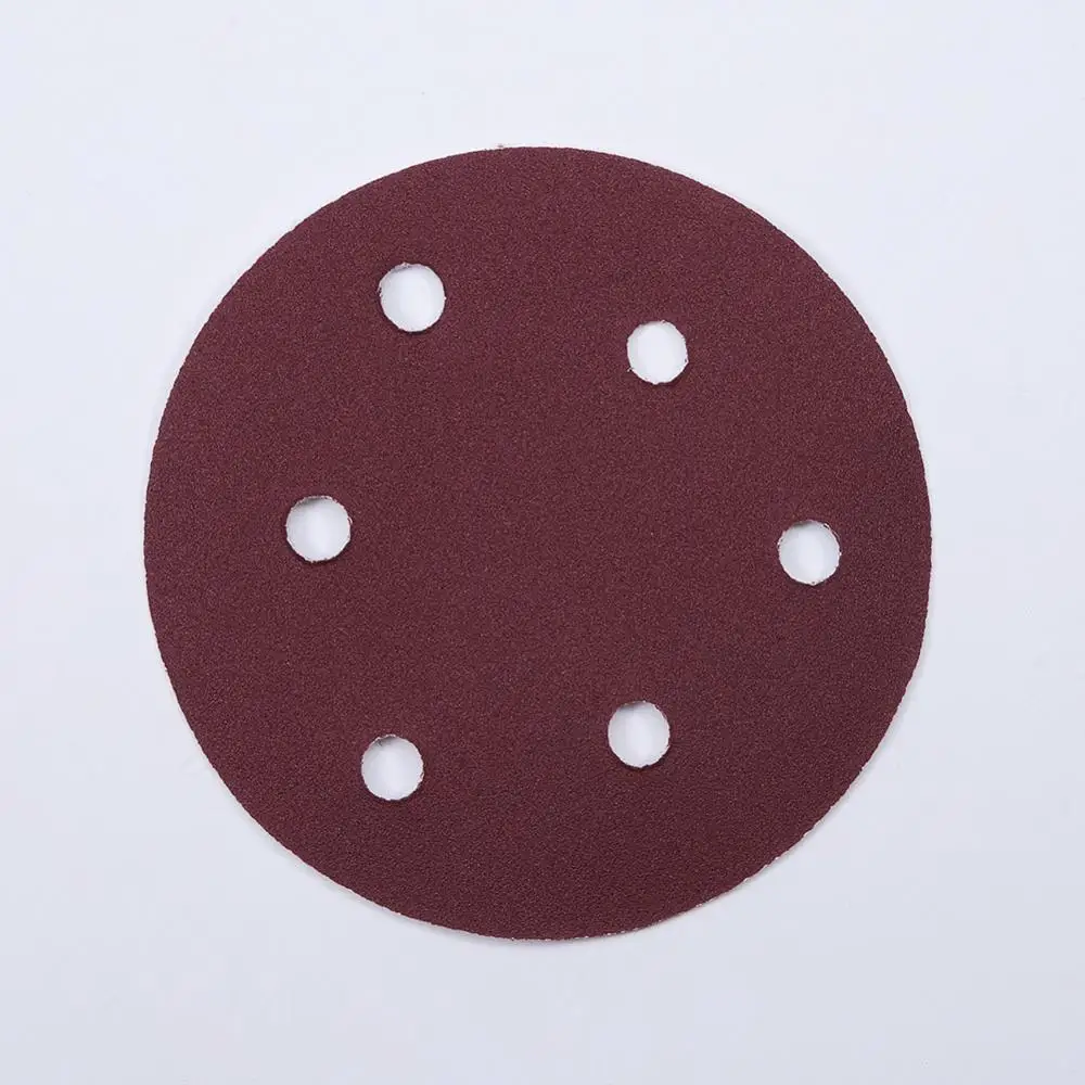 100pcs 5 inch 125mm Flocking Round Sandpapers 6 Hole 80 150 180 Grit Hook and Loop Sanding Disc For Grinding and Polishing