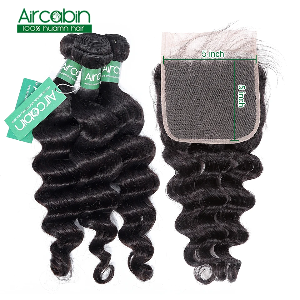 

Brazilian Loose Deep Wave Bundles With Closure 100% Remy Human Hair Weave Bundles With Lace Closure Can Be Restyled & Dyed