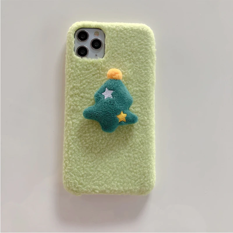 Модный чехол с милым мультяшным рождественским рисунком для iPhone 11 Pro XS Max XR X 8 7 6 6S Plus Мягкий противоударный чехол из овечьей шерсти - Цвет: Зеленый