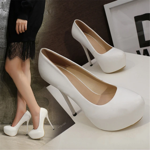 Phobia Rationalisering ortodoks Big Size 35-47 Soft Leather Sexy Platform Women Pumps 14CM Super High Heel  Round Toe Shallow Lady Office Shoes Party Black White - AliExpress