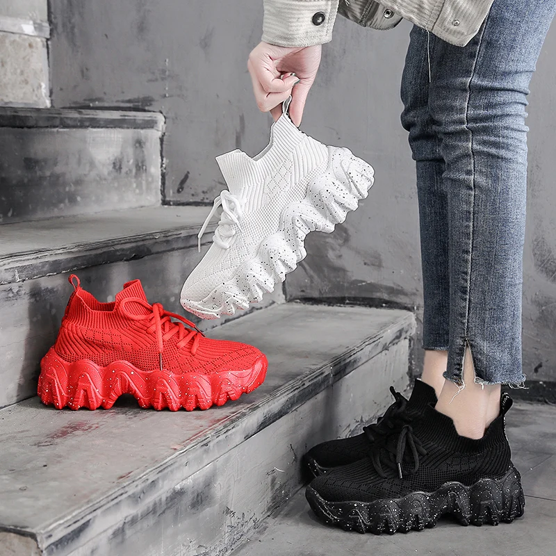 ERNESTNM обувь на не сужающемся книзу массивном каблуке; для Для женщин Красный Для женщин s Спортивная повседневная обувь весна обувь с высоким берцем; белая теннисная обувь; кроссовки; обувь на высоких каблуках; Sapatos De Mujer на платформе