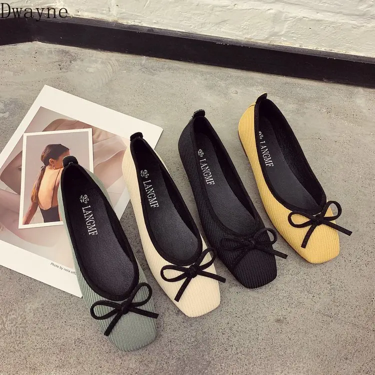 

Womens Shoes Korean Shallow Mouth Butterfly-Knot Flat Shoes Fashion Comfort Pregnant Woman Peas Shoes Square Head Single Shoes