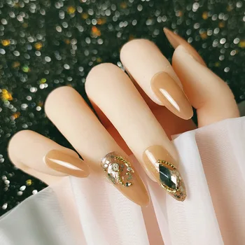 

24pcs Shinny Big Faux Rhinestone Decor High-end Phototherapy Fingernails Medium Length Fake Nail Patch Finished Products TY