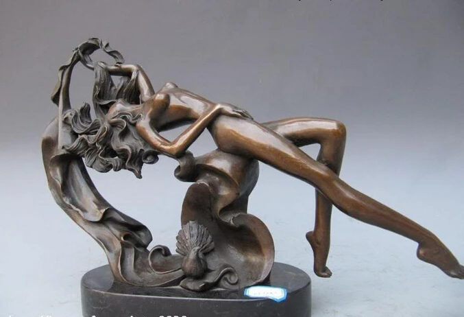 fast USPS to USA S0632 Western Art Pure Bronze recumbency nude belle Sculpture on Base Marble
