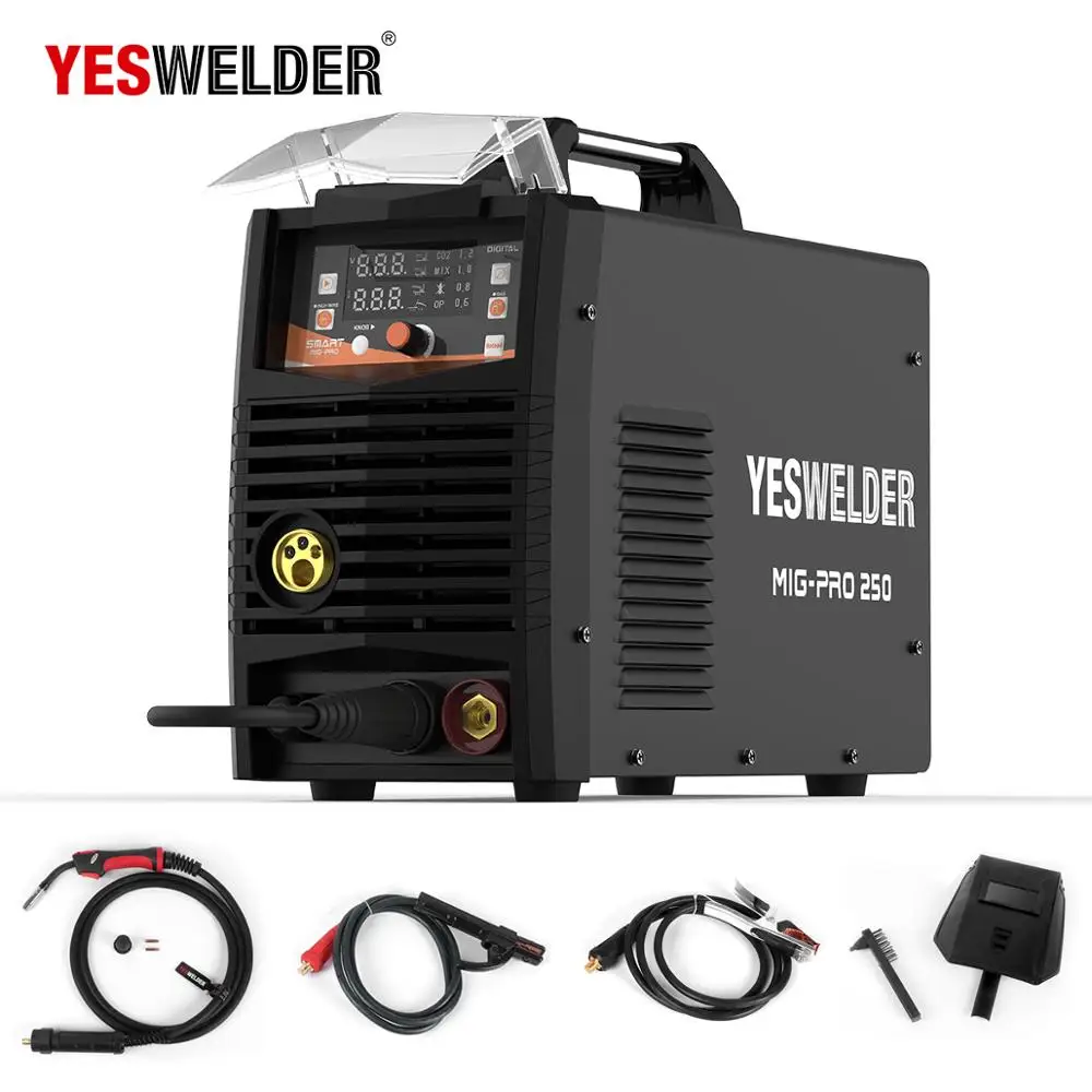 Online Soldador YESWELDER MIG250A No máquina de soldadura de Gas y Gas MIG con soldador de hierro de fase única de peso ligero de 220 V