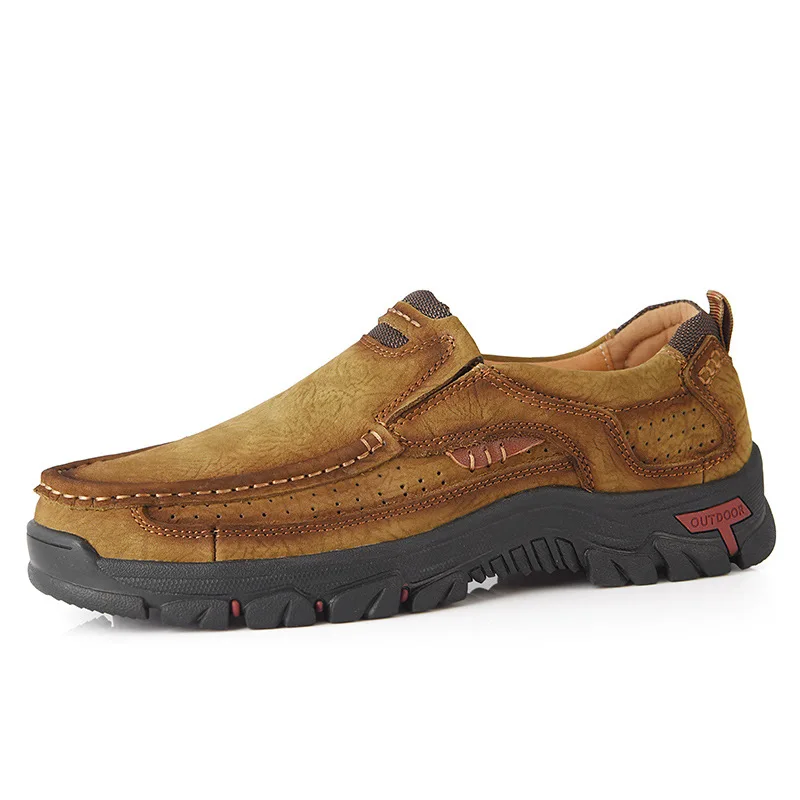 New Style Men Outdoor Large Size Dull Polish Cowhide Hiking Shoes Men Anti-slip Damping Wearable Low Top Hiking Shoes