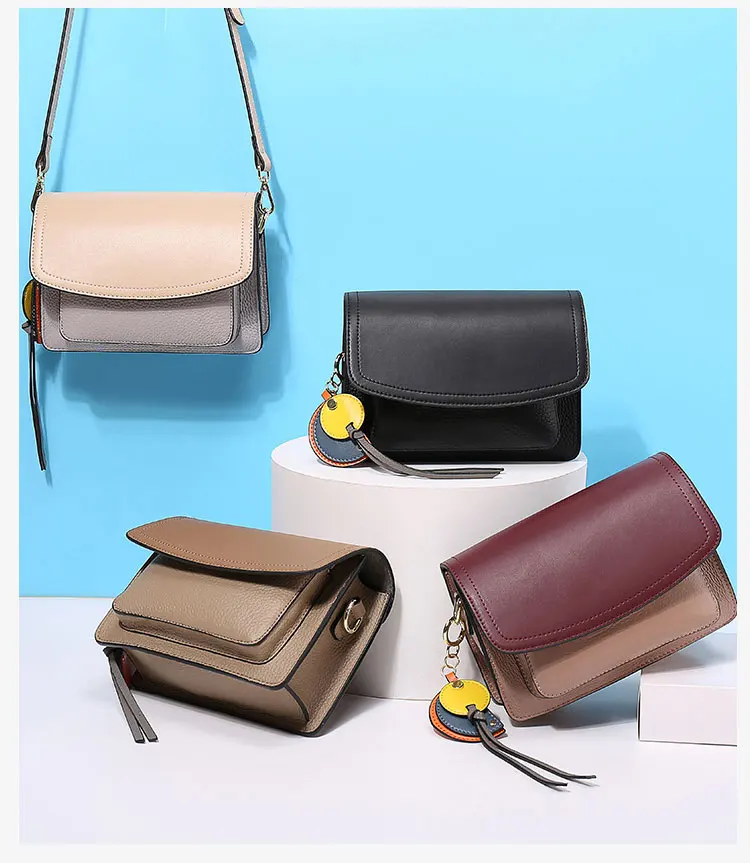 Fashion Retro Wide Straps Genuine Leather Shoulder Bag for Women Small Square Flap Bag Female Crossbody Bag Exquisite All-match