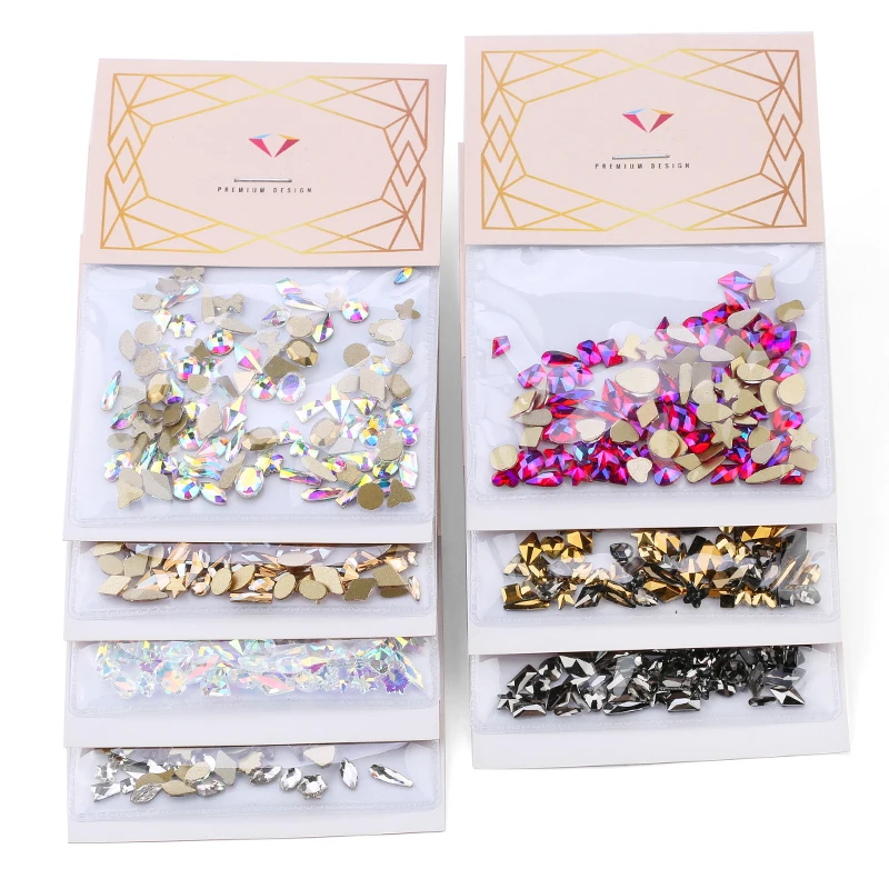 100 stücke Mischen Form Kristall Glas Nail art Zubehör Strass Kleidung Dekoration Flatback Perlen Für DIY Persönlichkeit Design – Detail 3
