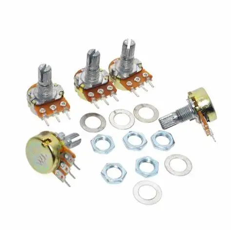 5pcs/lot WH148 potentiometer + knobs 15mm 3pin single potentiometer Light volume adjustment resistors set B1k B5K B10K B100K