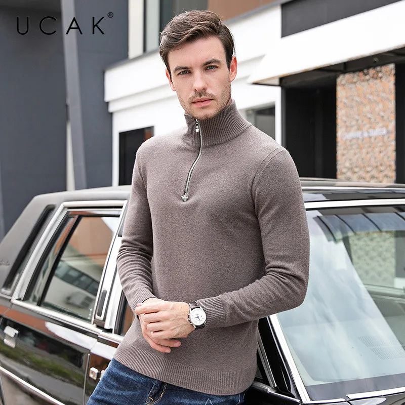 70% OFF UCAK Brand Sweaters Men 2019 Casual Autumn Winter Pull Homme Pure Merino Wool Turtleneck Warm Fashion Cashmere Sweater Men U3084