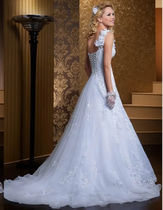 vestido de noiva Милая Один плечевой ремень свадебные вечерние платье для балла с убирающимся шлейфом, с кружевной аппликацией платья для матери невесты