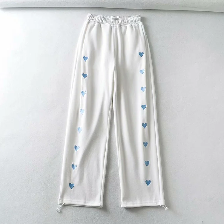 Sweet Style Love Embroidered Sports Pants  Women Girl Spring Autumn High Waist Loose Thin Hip Hop Comfortable Trousers 2021 New sweet style love embroidered sports pants women girl spring autumn high waist loose thin hip hop comfortable trousers 2021 new
