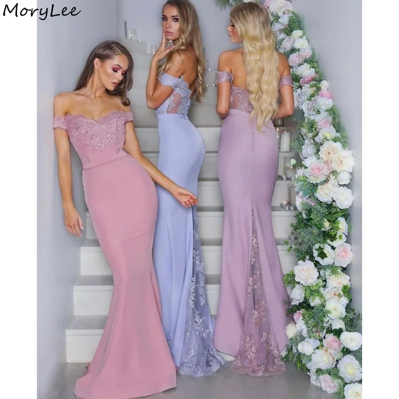 

Lace Bridesmaid Dresses V-Neck Off The Shoulder Mermaid Bridesmaid Dresses Silk Satin Side Slit Wedding Party Bridesmaid Gowns