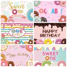 

Laeacco Birthday Photophone Pink Candy Donut Lollipop Sweet One Party Photography Backdrops Photo Backgrounds Newborn Photozone