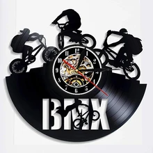 BMX Спорт Виниловая пластинка настенные часы современный дизайн цикл Спортивная Тема Подвесные часы Виниловые настенные часы домашний декор подарки для всадника