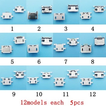 

60pcs/lot 12 Models Micro USB Connector Charging Port Female Jack Accessories Socket For Huawei Lenovo Samsung etc Phone Tablet