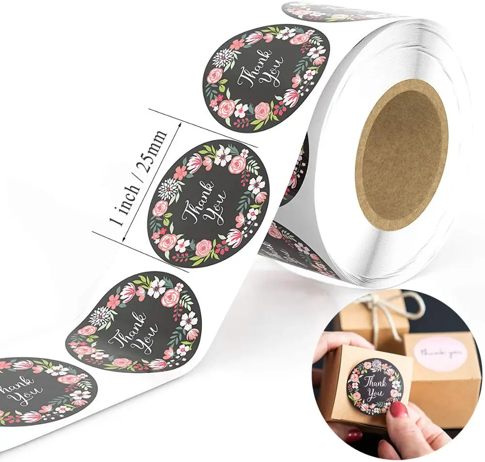 

Flower Thank You Series Round Seal Stickers 500PCS/roll Mutifunction DIY Decorative Gifts Package Labels for Bags Candy Box Tags