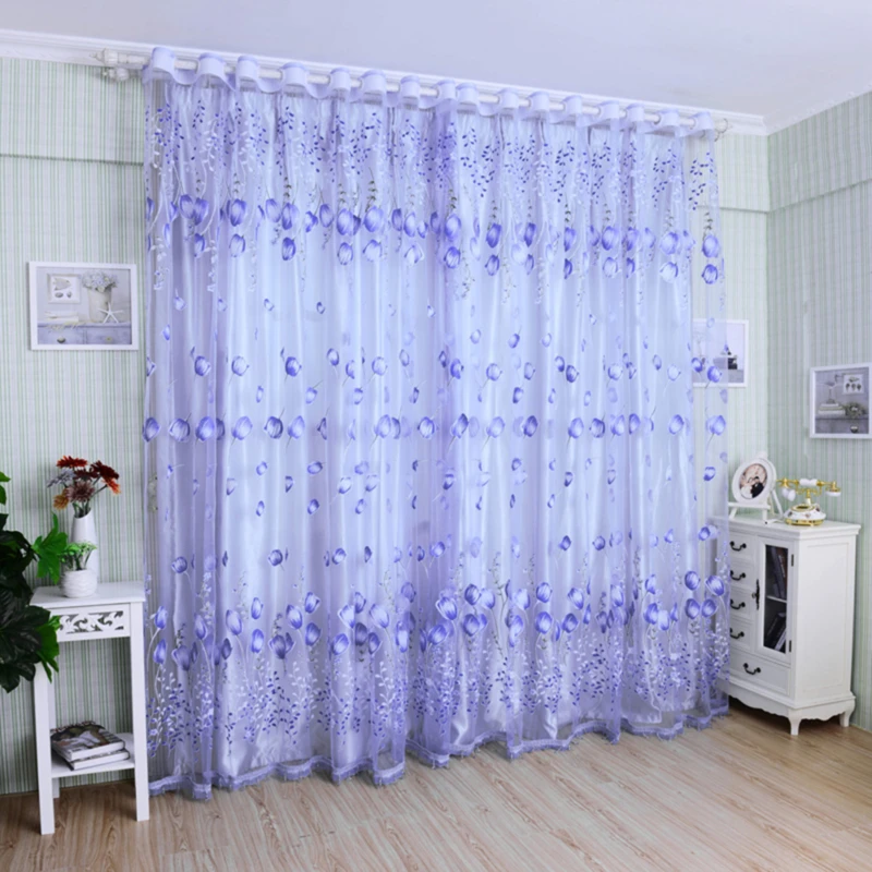 Window Curtains Sheer Voile Tulle For Bedroom Living Room Balcony Kitchen  Printed Tulip Pattern Sun-shading Curtain - Curtain - AliExpress