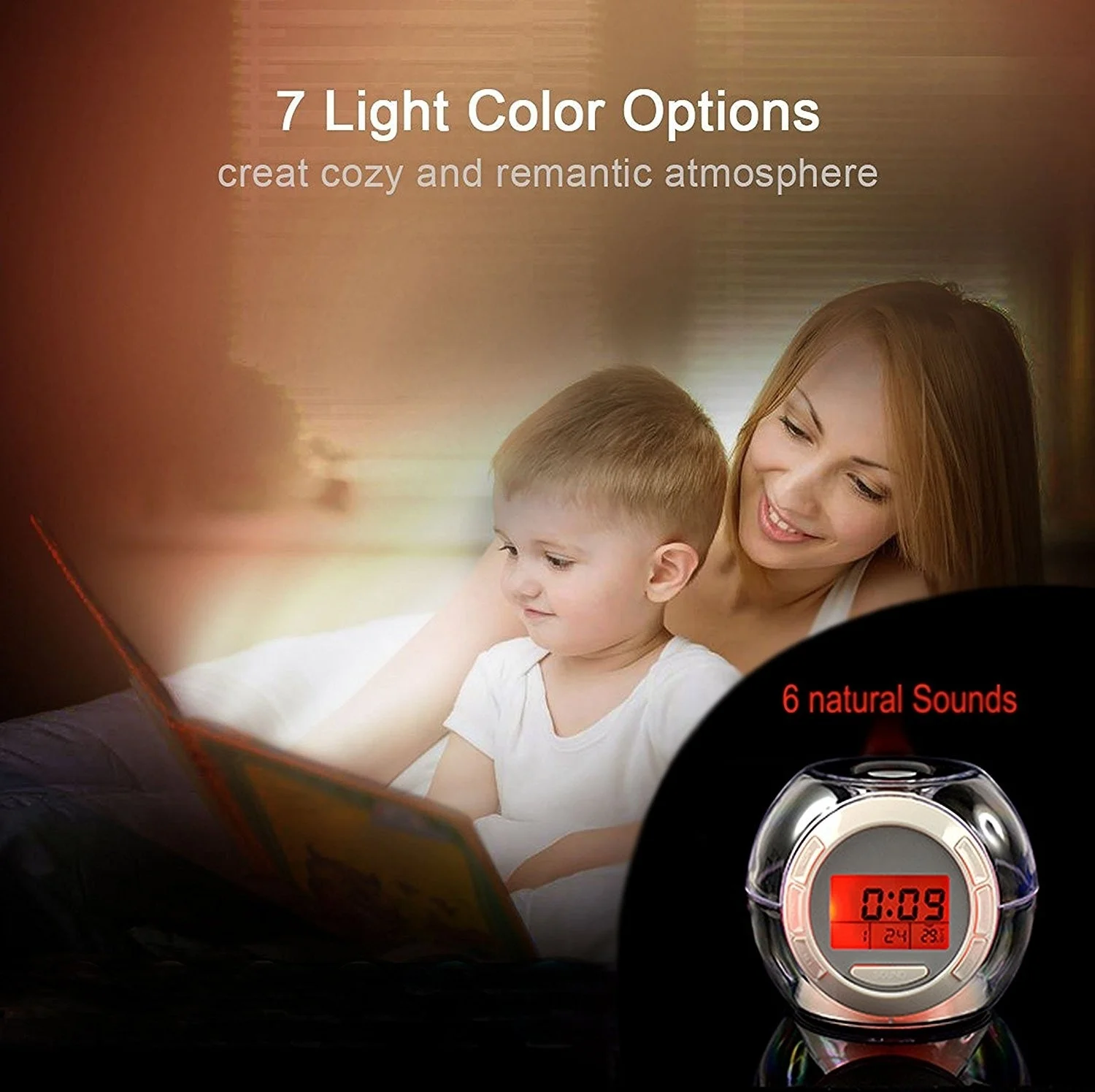 

Digital Sleep Night Light with Temperature 7 Colors Changing Wake Up Light Clock for Kids Child Toddler Adults Display Nature