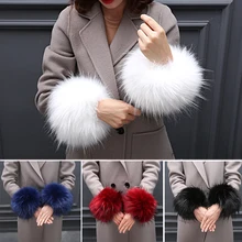 One Pair Women's Winter Arm Warmer Winter Faux Fur Plush Windproof Cuff Sleeve Elastic Wristband Arms Gloves Accessories Female