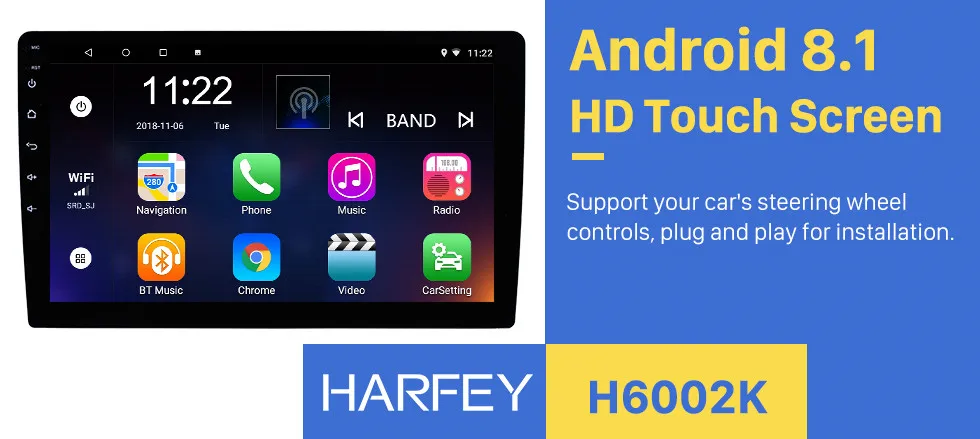 Harfey для универсальной Honda Civic CRV TOYOTA corolla QASHQAI Kia sportage Rio Nissan 2din " головное устройство Android 7,1/8,1 gps радио