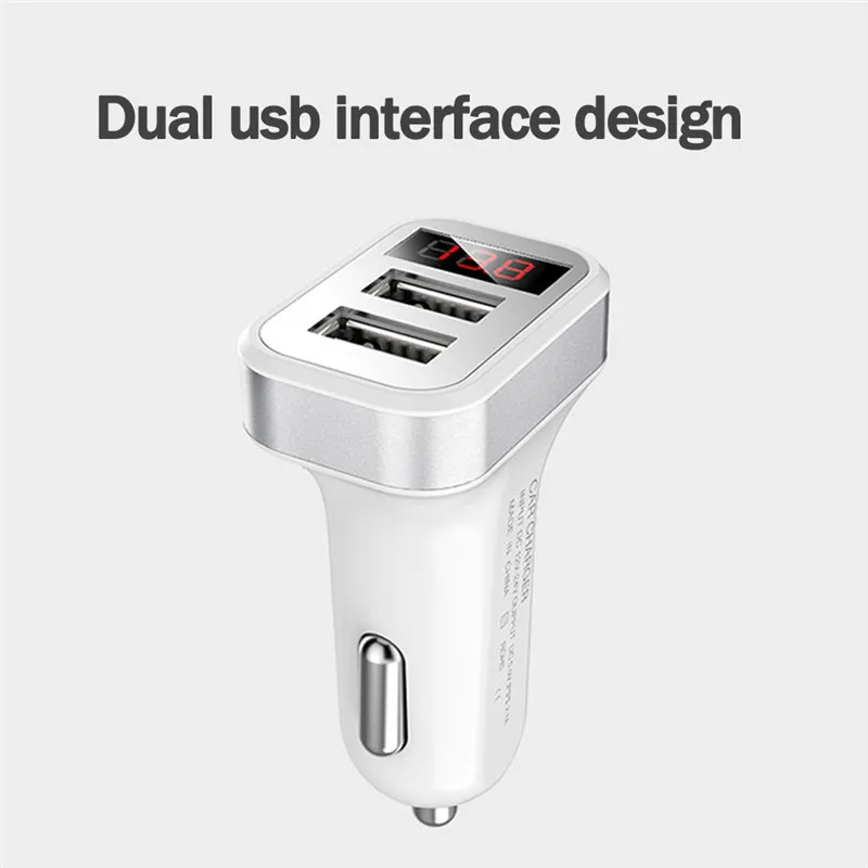 Автомобильное зарядное устройство 2 в 1 с 2USB портами и светодиодным дисплеем|lighting