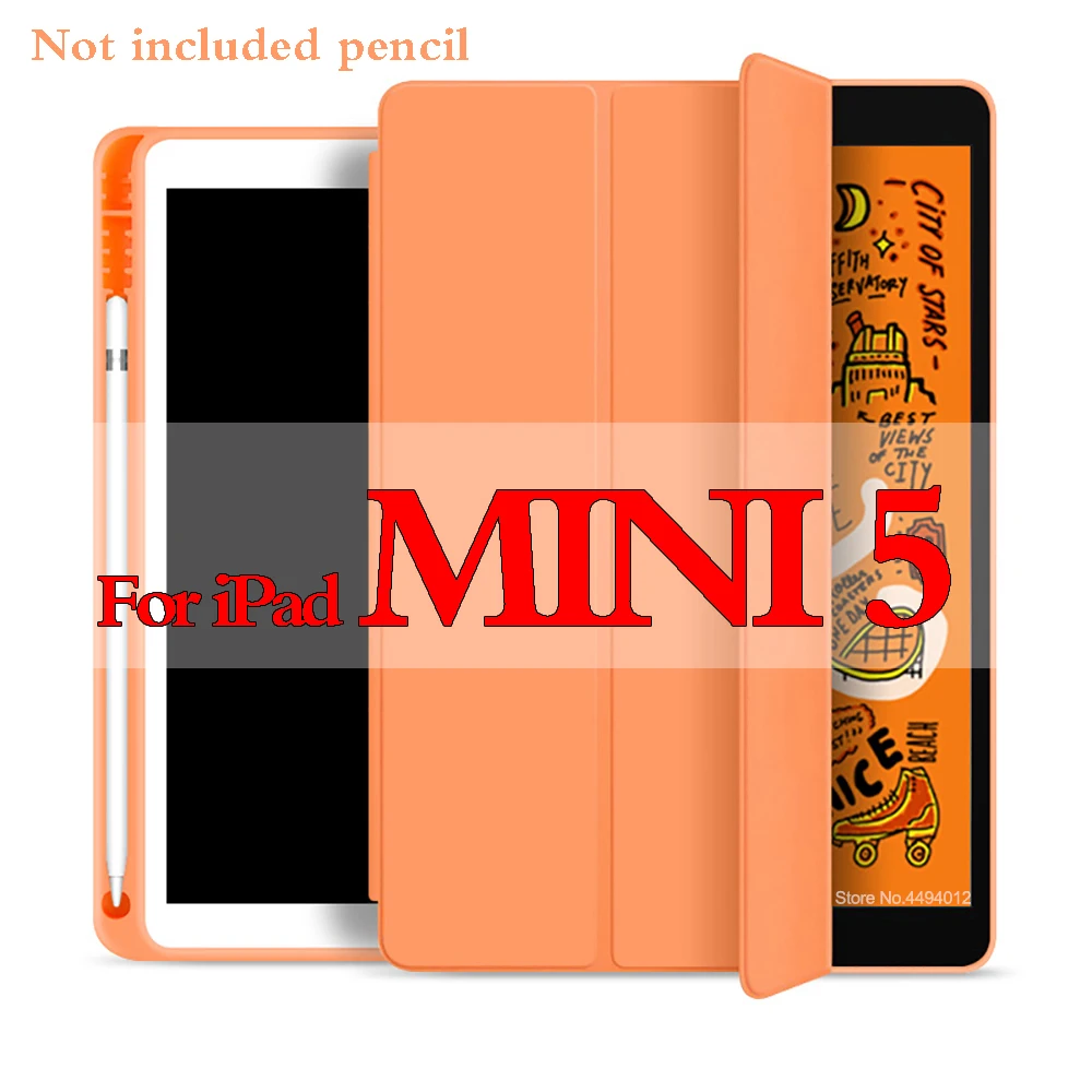 Мягкий силиконовый чехол для iPad Mini 5, смарт-чехол, подставка с функцией автоматического пробуждения/сна, с карандашом,, 7,9 дюймов, A2133, A2124, A2125, A2126 - Цвет: Оранжевый