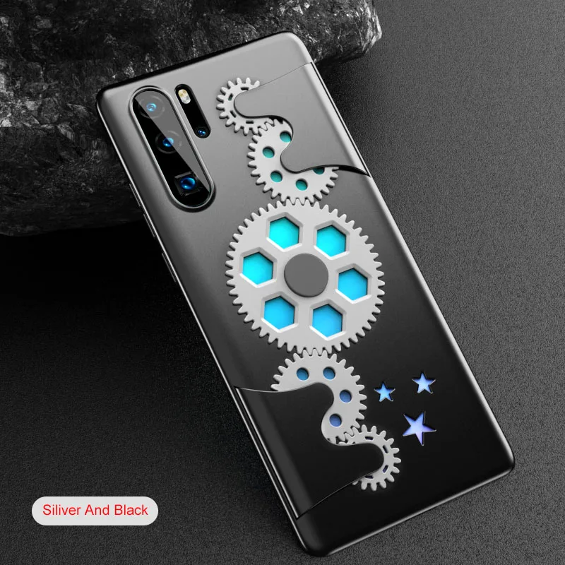 Siliver and black Чехол для huawei P30 Pro с вращающимся зубчатым механизмом, брендовый механический матовый чехол с полным покрытием P30Pro, дышащий защитный жесткий чехол с защитой от падения - Цвет: Siliver and black