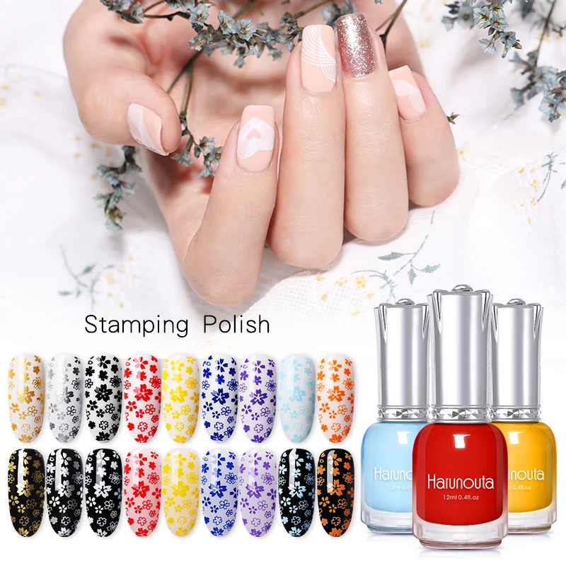 

Harunouta 12ml Stamping Nail Polish of 10 Colors Nail Art Plate Printing Varnish DIY Designs Stamp Oil For Stamping Plate