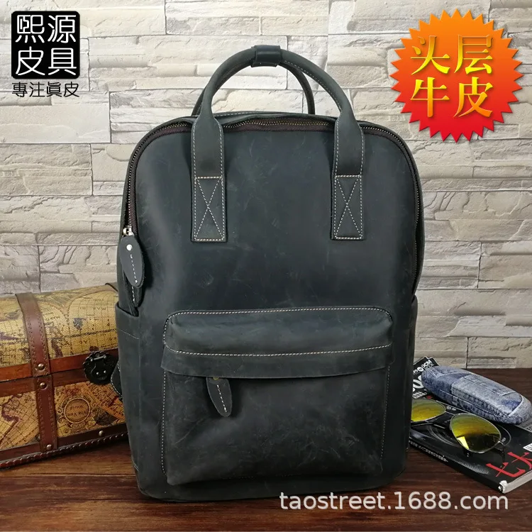 

Leather Backpack Men's Bag Europe And America Full-grain Leather Casual Retro Horse Leather Hand Backpack