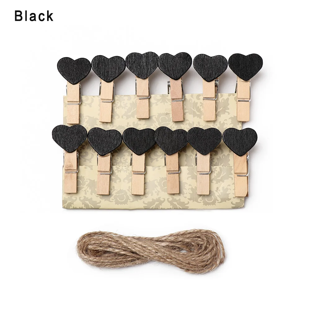 10pc black 10/50 шт./компл. красочные мини сердца деревянные колышки для фото зажимы Свадебная вечеринка Декор Craft Подарки - Цвет: 10pc black