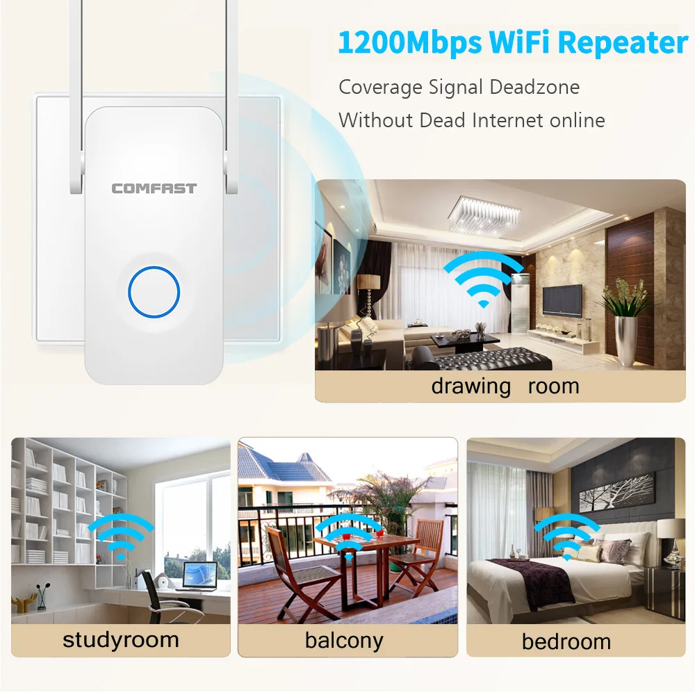 Comfast двухдиапазонный 1200 Мбит/с WiFi удлинитель Интернет усилитель Сигнала Беспроводной ретранслятор 2,4 ГГц 5 ГГц Wi-Fi расширитель диапазона антенна
