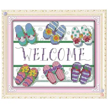 

Welcome shoes cartoon counted printed on the canvas 11CT 14CT DIY kit Cross Stitch embroidery needlework Sets home decor