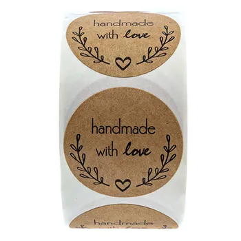 

500 Sheets/Roll Round Labels Handmade Kraft Paper Packaging Sticker for Candy Bag Gift Box Packing Bag Wedding Thanks Stickers