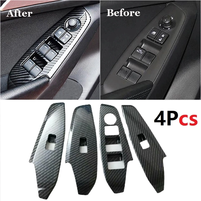 4PCS Carbon Fiber ABS Car Control Switch Panel Trim For MAZDA 3 Axela 2017 Interior protection Accessories Mouldings | Автомобили и