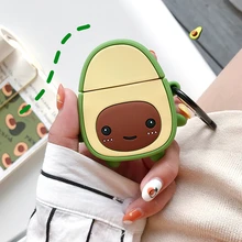 Earphone Case For Apple AirPods Cute 3D fresh Avocado Silicone Protective Cover for Air Pods Bluetooth Headphone Anti-lost hook