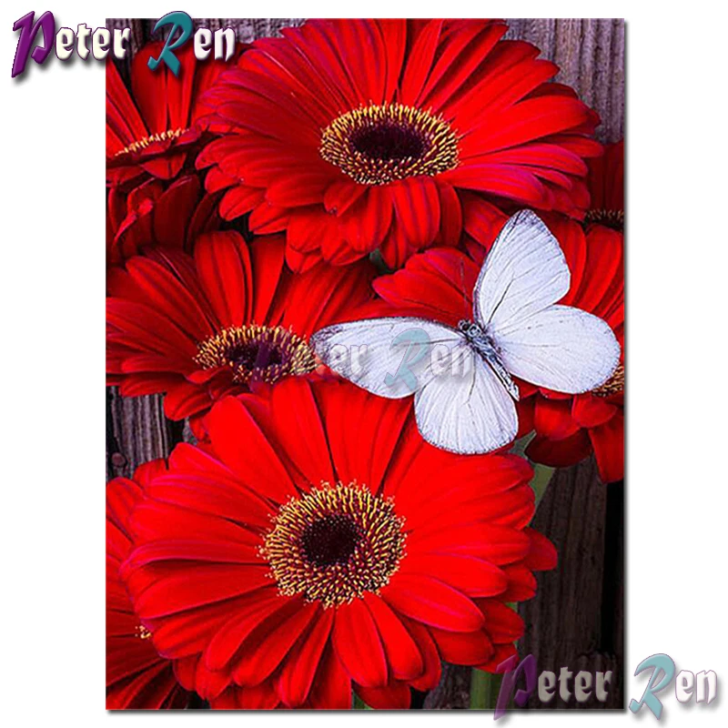 

5d landscape Red sun flower with butterfly Diamond Embroidery Square or round Mosaic Cross stitch Rhinestone home decoration