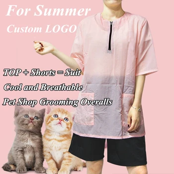 

Pet Beautician Work Clothes Breathable Top And Shorts Suit Cat Dog Bath Clothes Men And Women Custom LOGO G0721