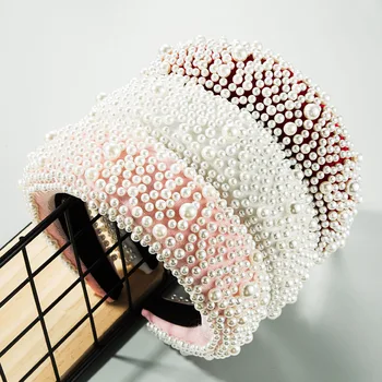 

The New Width Hairbands Full Size Imitation Pearl Thicken Sponge Women Luxury Fashion Shiny Headbands Girl Hair Accessories