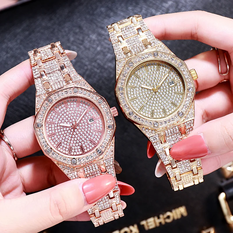 Orologi da polso di marca Hip Hop in oro al quarzo con diamanti da 16 mm con orologio in acciaio inossidabile Micropave CZ Relogio_voghion.com