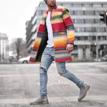 Новая мужская ветровка шерстяное пальто семь цветов радужные полосы Тонкий длинный однобортный шерстяной мужской длинный ветровка куртка