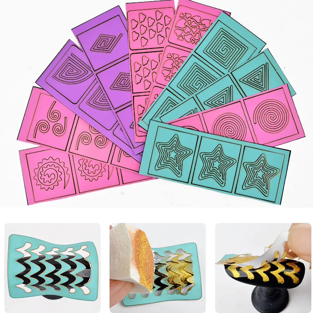 

24/12/10/6 Sheets Manicure Irregular Grid Stencil Reusable Nail Art Vinyls Hollow Stickers Stamping Template Polish Nail Tools